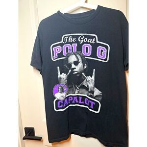 Polo G Men's Graphic Tee The Goat Capalot M Black Cotton Knit Crew Neck